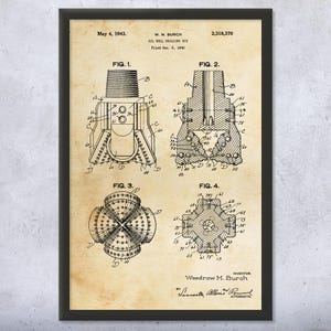 Oil Well Drill Bit Patent Wall Art | Poster, Canvas or Framed | Rig Worker, Roughneck Gift, Petroleum Engineer, Contractor Gifts