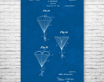 Parachute Patent Print Poster, Skydiving Gifts, Man Cave Decor, Gifts For Him, Gifts For Her, Pilot Gifts, Home Decor, Skydiver Gifts