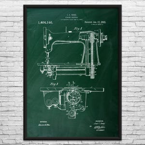 Sewing Machine Patent Art Print: Seamstress, Tailor Gifts Green Chalkboard