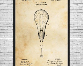 Edison Light Bulb Patent Art Print: Science Teacher Gift, Classroom Art
