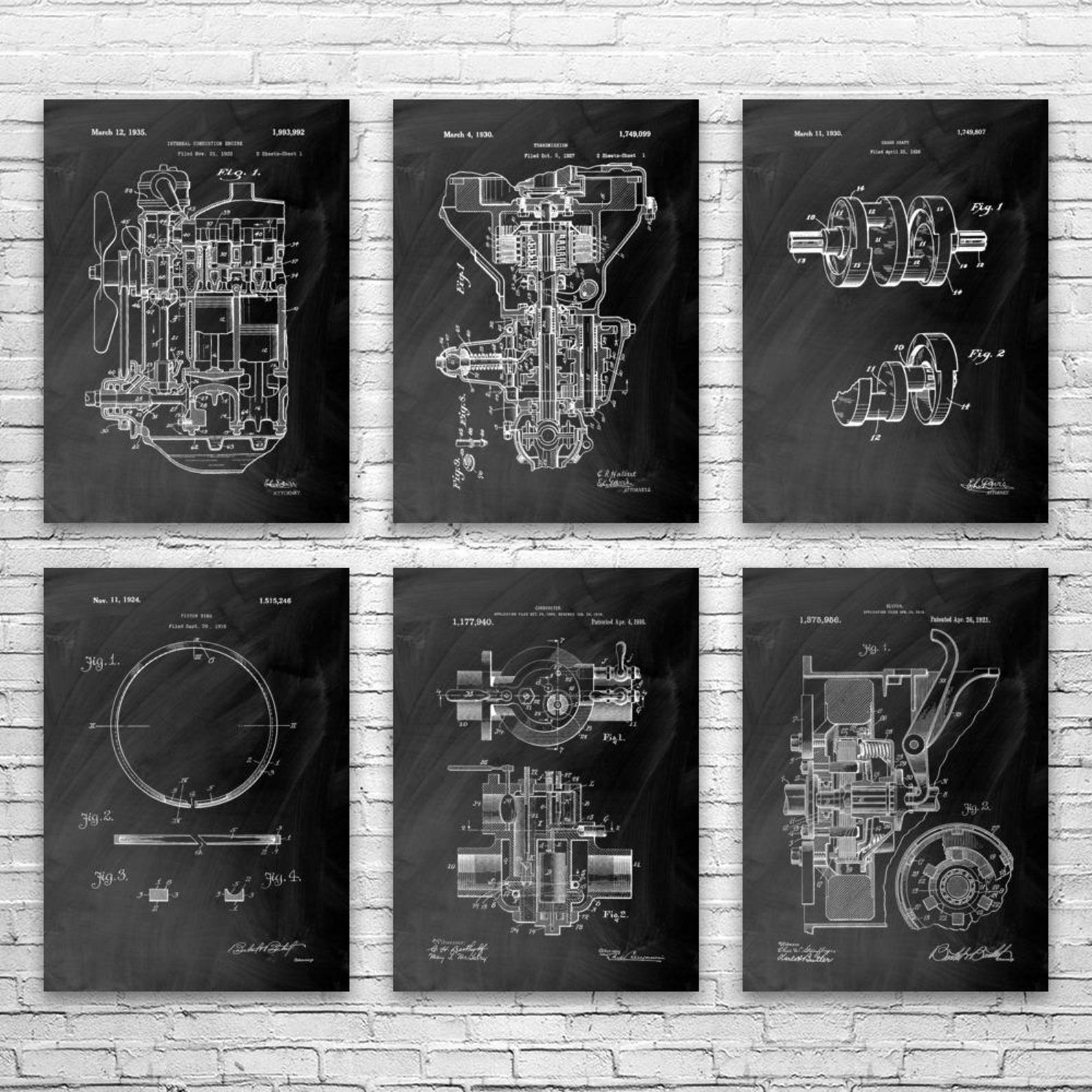 Henry F. Automotive Patent Wall Art Set of 6: Automotive Engineer, Car ...