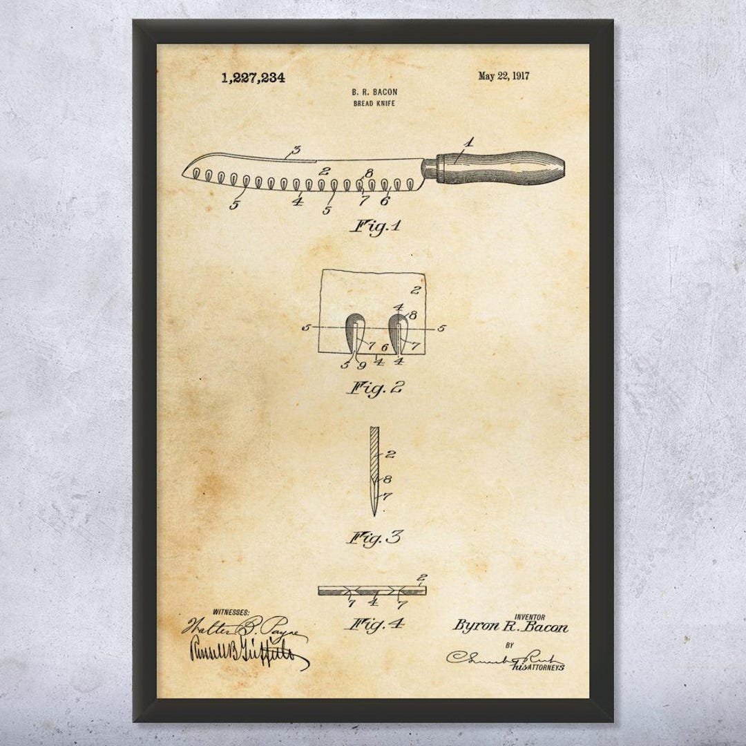 Bread Knife Patent Wall Art | Poster, Canvas or Framed | Baker Gift ...