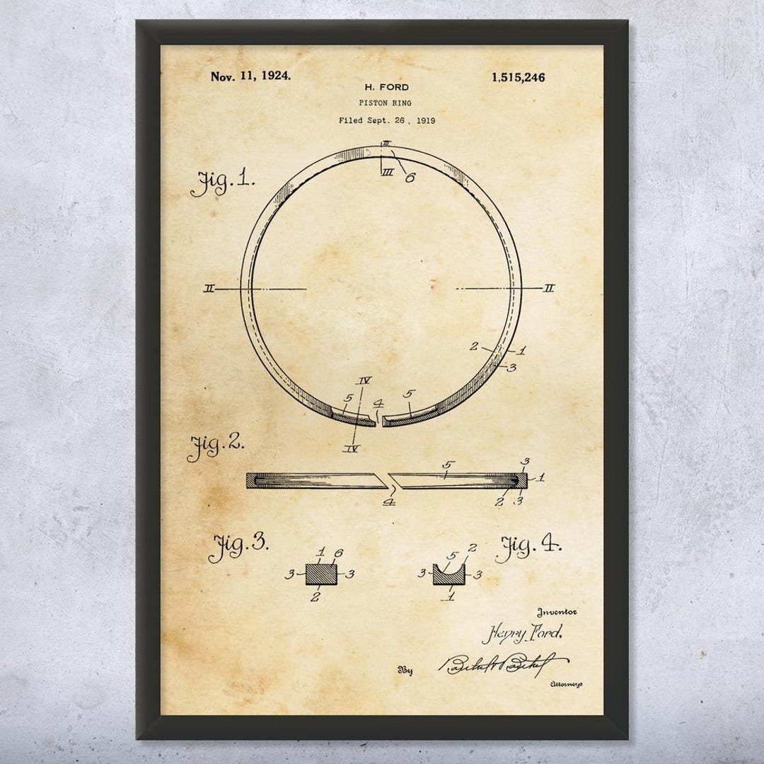Henry Ford Piston Ring Patent Wall Art Poster, Canvas or Framed ...