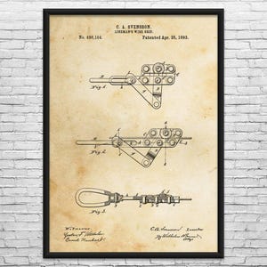Linemans Wire Grip Patent Art Print: Cable Puller, Winch Blueprint