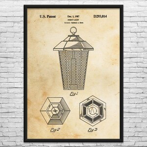 May include: A framed patent illustration of an insect light, dated December 1, 1987. The drawing shows a detailed view of the light's design, including top, side, and bottom views. The text "U.S. Patent" and "INSECT LIGHT" are visible.
