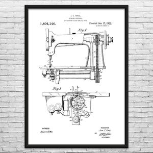 Sewing Machine Patent Art Print: Seamstress, Tailor Gifts Black & White