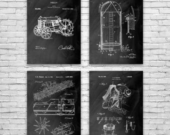 Farming Patent Wall Art Set of 4: Farmer Gift, Farmhouse Decor