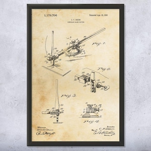 Compass Cutter Patent Wall Art | Poster, Canvas or Framed | Glass Working Art, Glazier Gift, Industrial Decor, Contractor Gifts