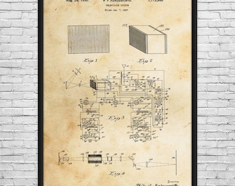 Farnsworth Television Patent Art Print: Engineer Gifts, Technology Art