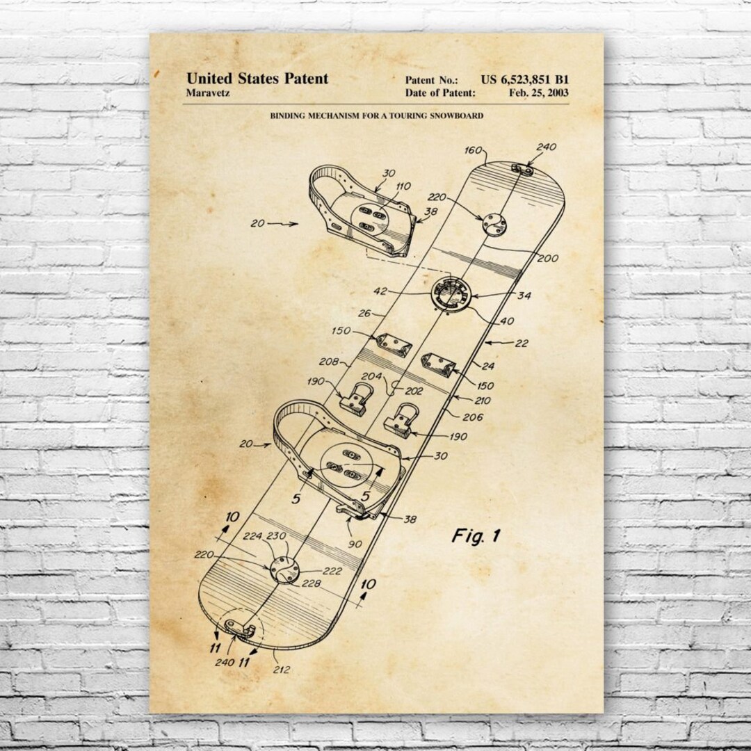 Snowboard Patent Print Poster, Snowboarding Gifts, Man Cave Decor