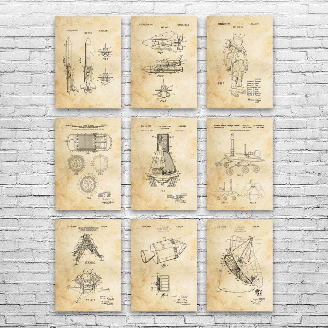 NASA Space Patent Wall Art Set of 9 | Poster, Canvas or Framed ...