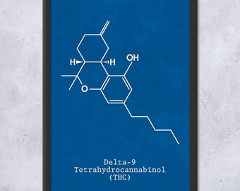 Framed THC Molecule Wall Art Print, Cannabis Art, Stoner Gifts, Weed Art, THC Art Print, Dispensary Wall Art, Head Shop Decor, Weed Decor