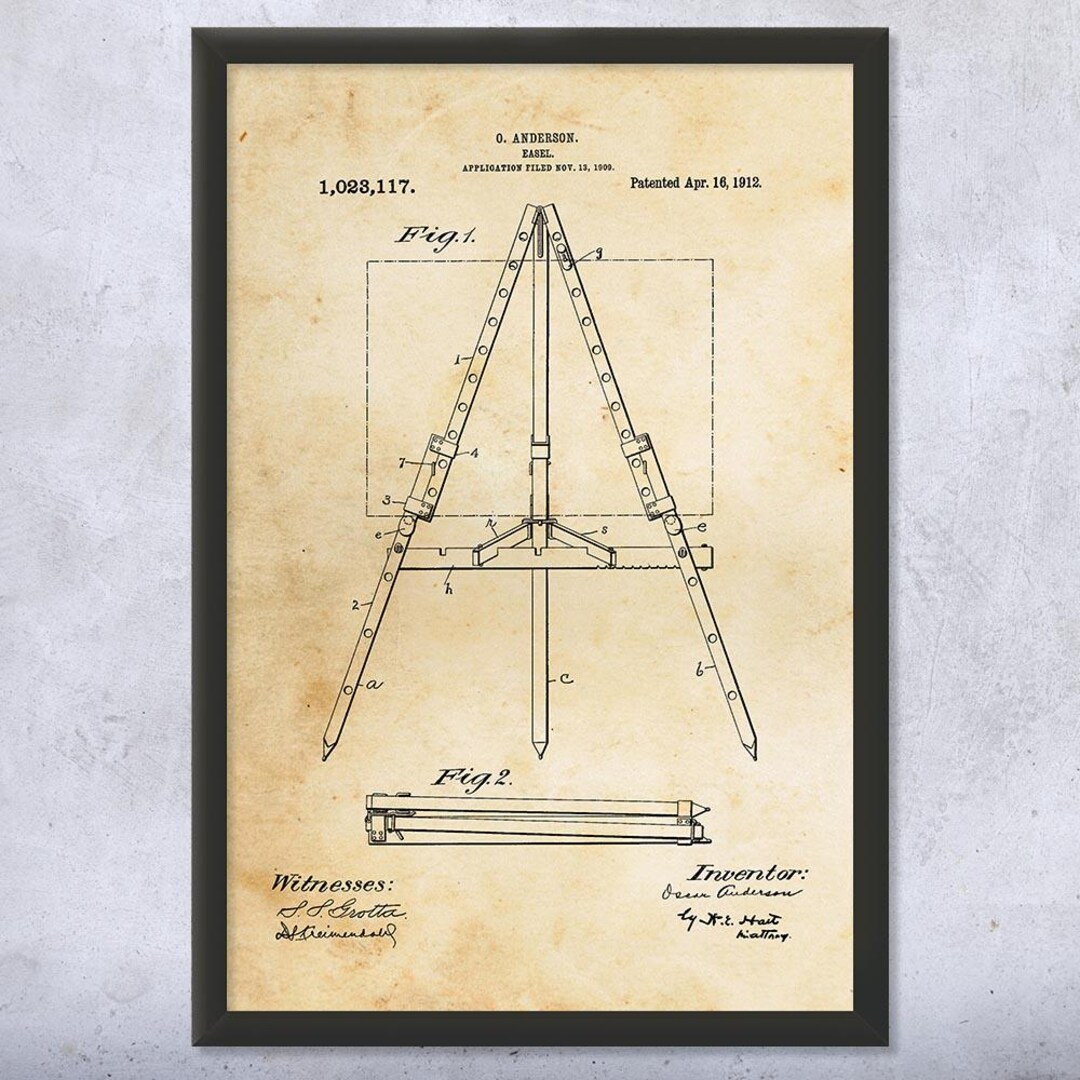 Painting Easel Patent Wall Art Poster, Canvas or Framed Art Gifts ...