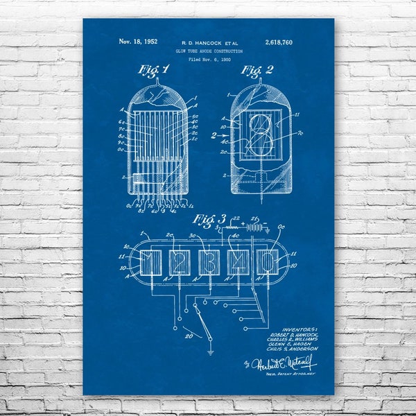 Nixie Tube Poster Print, Hardware Art, Engineer Gift, Electronics Decor, Watch Store Art, Clock Maker Gift, Nixie Tube Blueprint