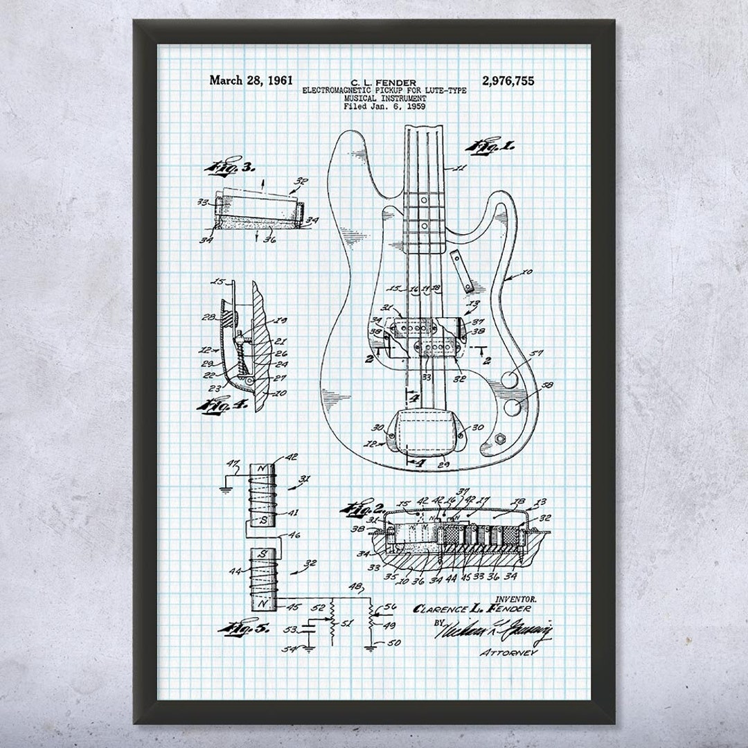Framed Bass Guitar Wall Art Print Bassist Gift Guitar Decor Etsy