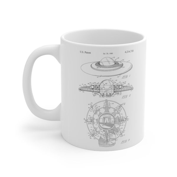 Flying Saucer UFO Patent Mug, Sci-fi Gift, UFO Coffee Mug, Alien Spacecraft, Area 51 Mug, Nerd Geek Gift, Space Mug, Science Fiction Mug