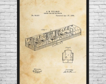 Train Dining Car Patent Art Print: Pullman Train Car, Collector Gift