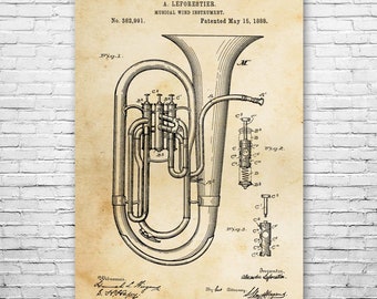 Concert Tuba Poster Print, Musician Gift, Marching Band Art, Music Class Decor, Tuba Wall Art, Music Teacher Gift, Tuba Decor, Vintage Tuba