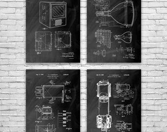 Television Patent Wall Art Set of 4: Film Student Gift, Television Art