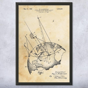 GPS Satellite Patent Wall Art | Poster, Canvas or Framed | Telecom Gift, Weather Scientist, Engineer Gift, Communications Art, GPS Blueprint