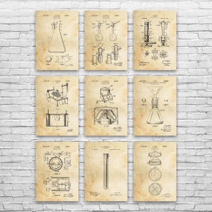 Chemistry Patent Wall Art Set of 9 | Poster, Canvas or Framed | Science Class Decor, Chemistry Gift, Science Art, Laboratory Art, Unique Art