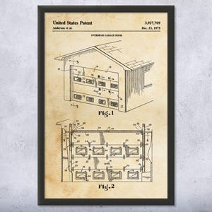 Garage Door Patent Wall Art | Poster, Canvas or Framed | Boss Gift, Man Cave Decor, Retirement Gifts, Workshop Art, Garage Blueprint