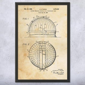 Observatory Dome Patent Art Print: Astronomer Gift, Observatory Art