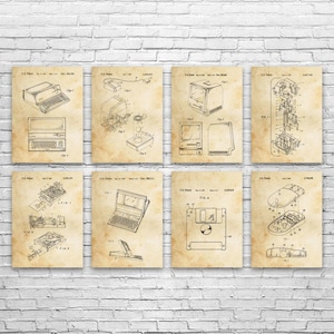 Retro Computer Patent Wall Art Set of 8 | Poster, Canvas or Framed | Computer Science Art, Programmer Gift, Computer Lab Art, Unique Art