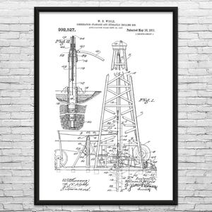 Oil Drilling Rig Patent Art Print: Rig Worker, Roughneck Gift Black & White