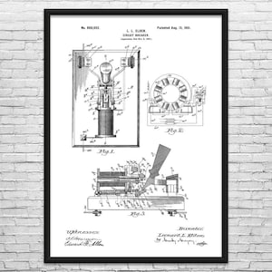 Circuit Breaker Patent Art Print: Electrician Gift, Science Decor Black & White