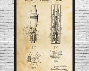 Mortar Shell Patent Art Print: Munitions Technician, Soldier Gift