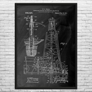 Oil Drilling Rig Patent Art Print: Rig Worker, Roughneck Gift Black Chalkboard