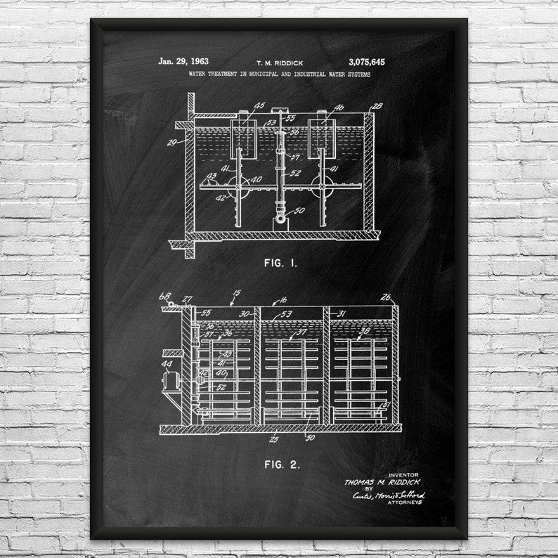 Water Treatment Patent Art Print: Industrial Decor, Water Technician Black Chalkboard
