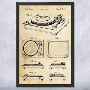 Record Turntable Patent Wall Art | Poster, Canvas or Framed | Dj Gifts, Turntable Art, Man Cave Decor, Music Producer Gifts, Music Wall Art