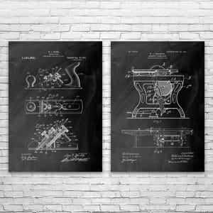Woodworking Patent Wall Art Set of 2 | Poster, Canvas or Framed | Garage Decor, Carpentry Decor, Carpenter Gifts, Workshop Wall Art