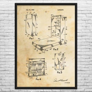 Murphy Bed Patent Art Print: Hotel Decor, Wall Bed Blueprint