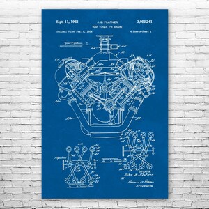 V8 Engine Poster Print, Muscle Car Art, Hemispherical, Engine Blueprint, Garage Workshop Art, Body Shop Art, Gearhead Gift, Dealership Art