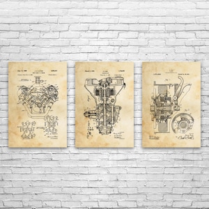 Automotive Patent Wall Art Set of 3 | Poster, Canvas or Framed | Muscle Car Art, Hemispherical, Engine Blueprint, Body Shop Art, Framed Art