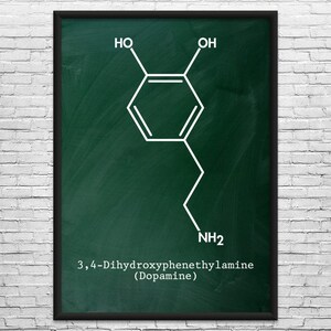 Dopamine Molecule Wall Art: Dopamine Art, Biology Wall Art Green Chalkboard