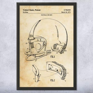 Football Helmet Patent Wall Art | Poster, Canvas or Framed | Football Decor, Gifts For Men, Man Cave Decor, Gift For Coach, Sports Art