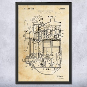 Henry F. Car Engine Patent Wall Art | Poster, Canvas or Framed | Automotive Engineer, Car Lover Gift, Automotive Art, Engine Blueprint