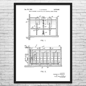 Water Treatment Patent Art Print: Industrial Decor, Water Technician Black & White