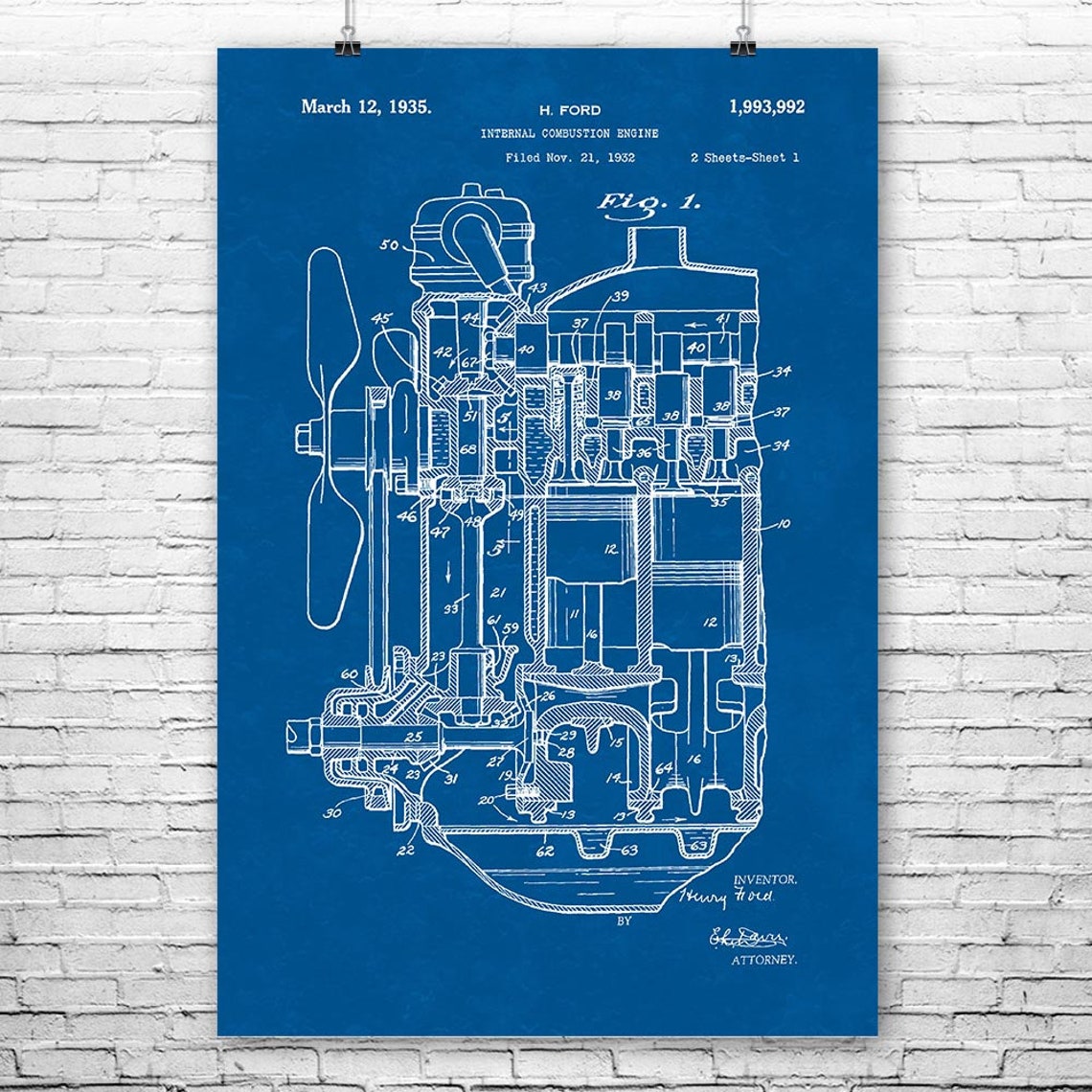 Henry Ford Car Engine Poster Print Automotive Engineer Car Etsy