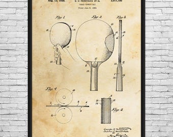 Table Tennis Paddle Patent Art Print: Game Room Decor, Ping Pong Gifts