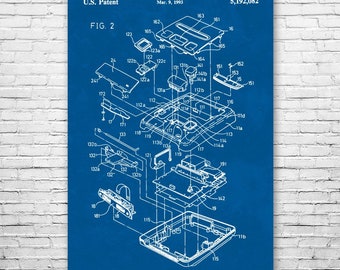 Super Famicom Exploded View Poster Print, Nintendo, Japanese Super Nintendo, Japanese Nintendo, Video Game Gift, Gamer Gift, Patent Print
