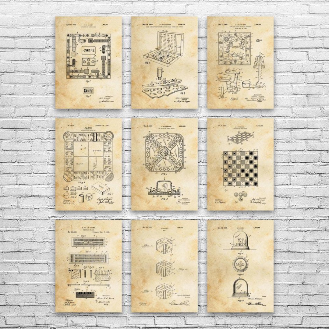 Board Game Patent Wall Art Set of 9: Gameroom Decor, Gaming Gift - Etsy