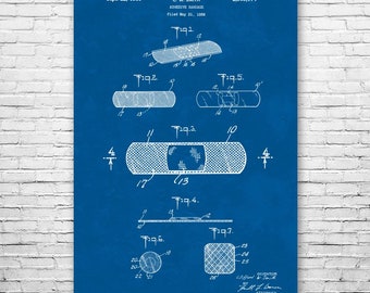 Band Aid Poster Print, Hospital Art, Doctor Gift, Waiting Room Decor, School Nurse Gift, First Aid Art, Band Aid Blueprint, Med School Art