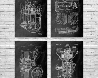 Automotive Patent Posters Set of 4, Car Lover Gift, Engine Blueprint, Garage Workshop Art, Body Shop Art, Automotive Engineer, Gearhead Gift
