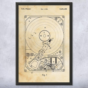 Hard Drive Patent Wall Art | Poster, Canvas or Framed | Computer Decor, Lab Art, IT Tech Gift, Hardware Wall Art, Tech Decor, Nerd Gift