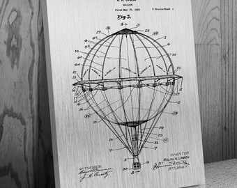 Hot Air Balloon Canvas Print, Aviation Gift, Balloonist, Pilot Gift, Flight School Art, Flight Teacher Gift, Balloon Blueprint, Patent Print